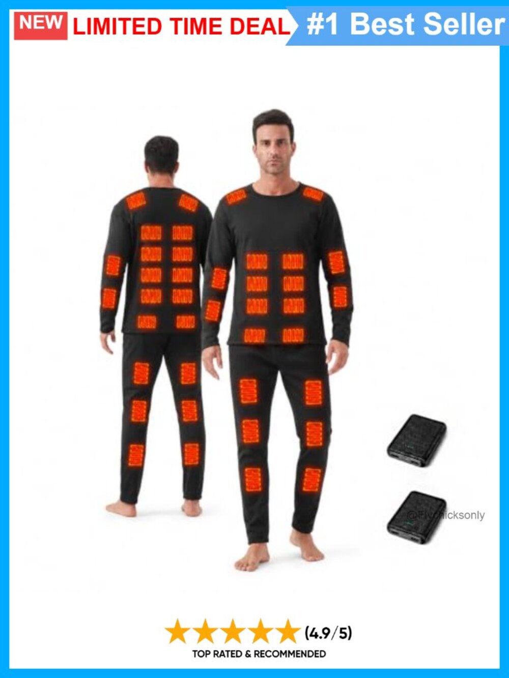 Heated Thermal Underwear Set 42 Zones 3 Heat Settings Dralon